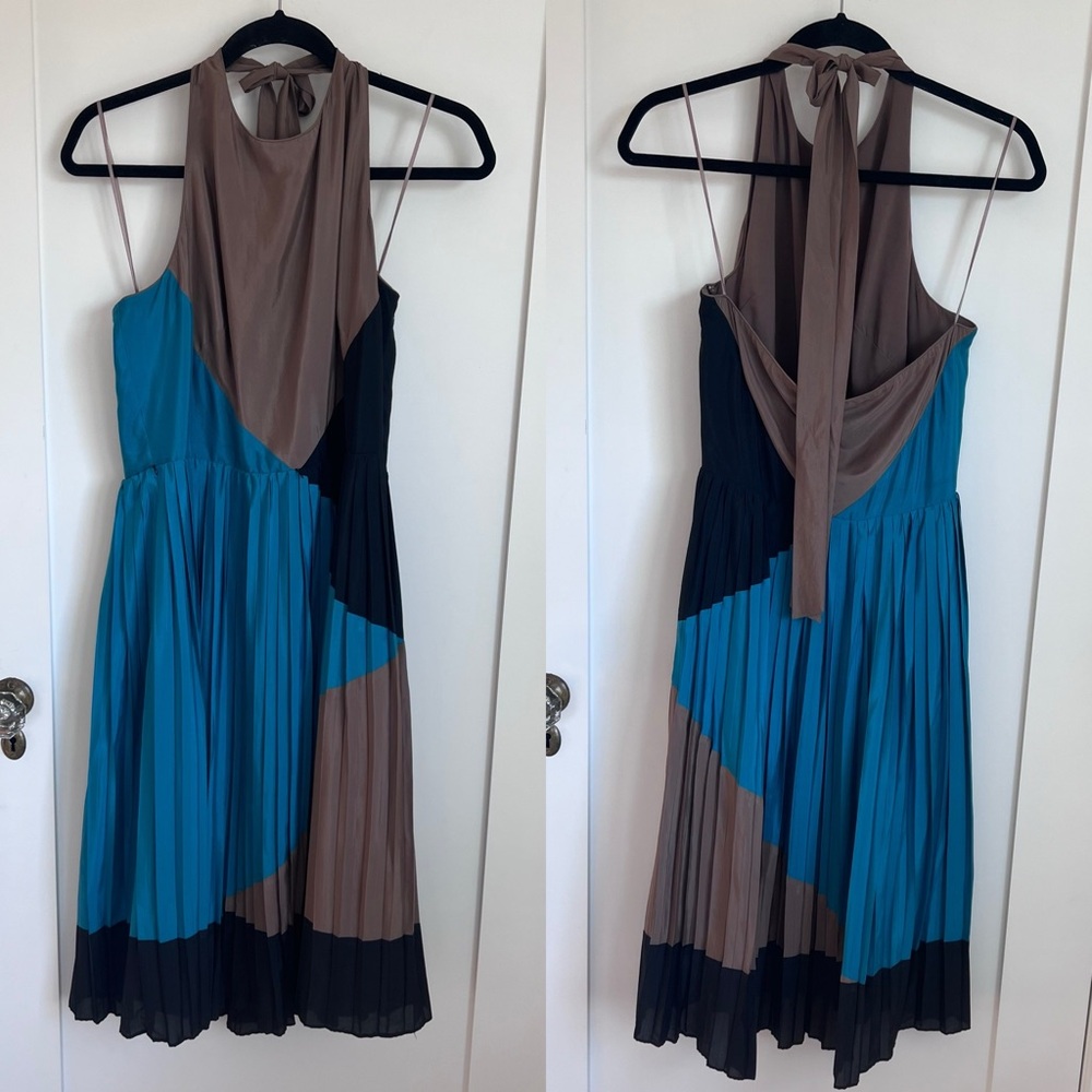 🕶️Vince Camuto Teal Taupe Black Halter colorblock dress 14 - Picture 3 of 10